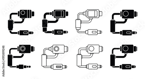 Various electric vehicle charging connector icons in black and white