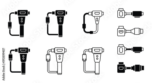 Various electric vehicle charging connector icons in black and white