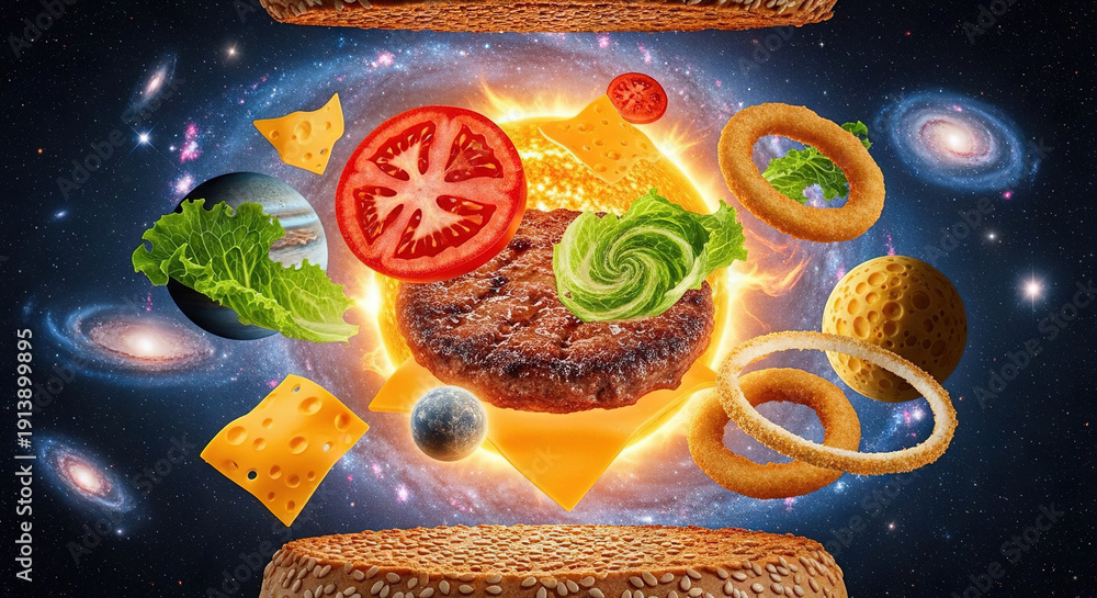 custom made wallpaper toronto digitalCheeseburger with Galactic Ingredients Floating in Space