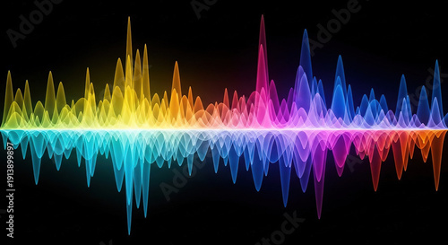 Wallpaper Mural Colorful abstract sound wave pattern on black background Torontodigital.ca