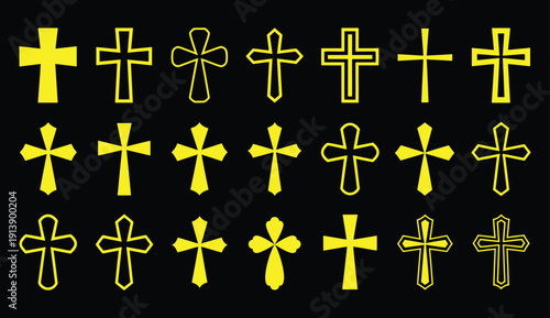 Christian cross icon set. Religion, latin cross silhouette, faith cross, crosses - stock vector.