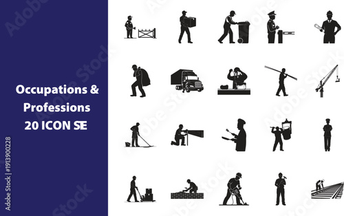Occupations and Professions 20 Icon Set Silhouette