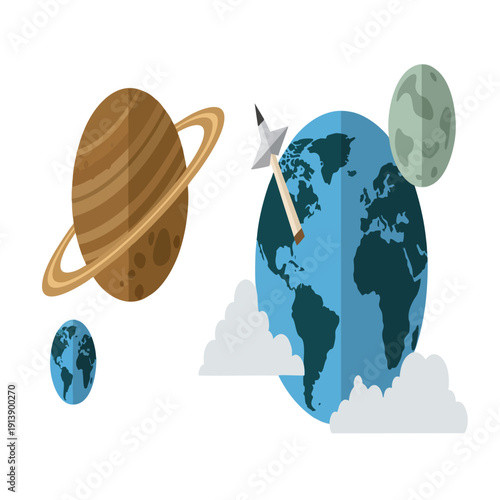 Creative Illustration of Space Exploration with Planets Rocket and Earth