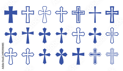 Christian cross icon set. Religion, latin cross silhouette, faith cross, crosses - stock vector.