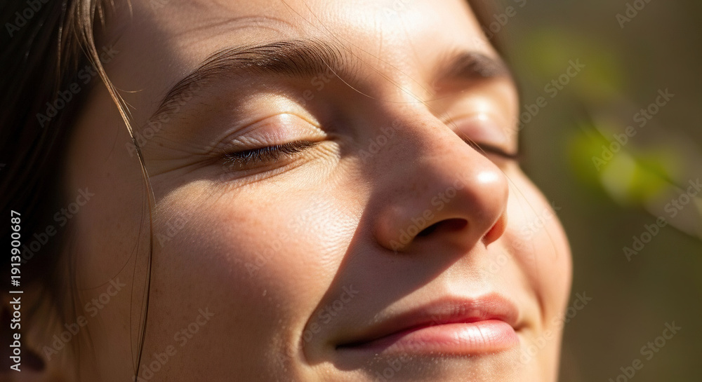 custom made wallpaper toronto digitalWoman enjoying sunlit moment with closed eyes