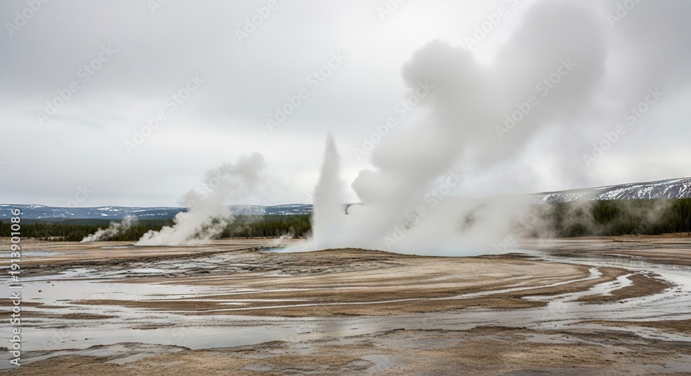 custom made wallpaper toronto digitalGeothermal geyser erupting in a barren volcanic landscape