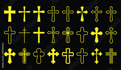 Christian cross icon set. Religion, latin cross silhouette, faith cross, crosses - stock vector.