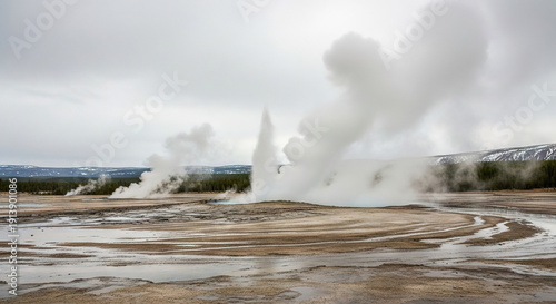 Wallpaper Mural Geothermal geyser erupting in a barren volcanic landscape Torontodigital.ca