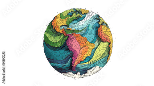 hand painted Earth globe isolated on white 