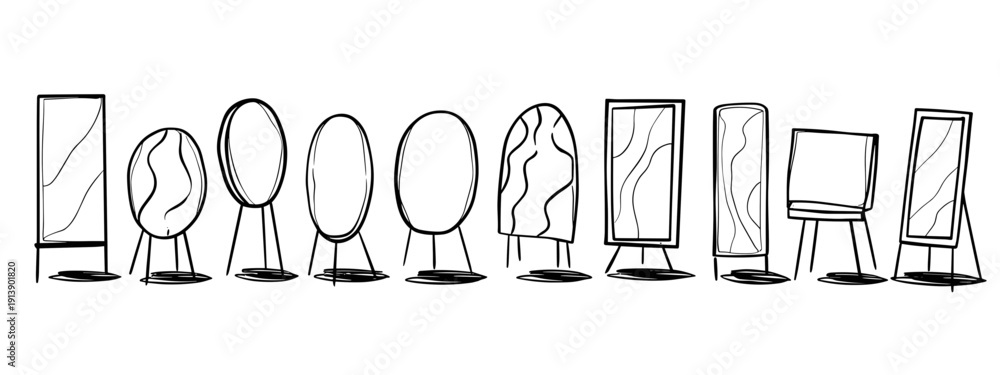 Obraz premium vector illusttration set of mirrors and frames isolated on white background 