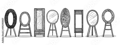 vector illusttration set of mirrors and frames isolated on white background 