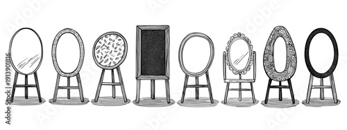 vector illusttration set of mirrors and frames isolated on white background 