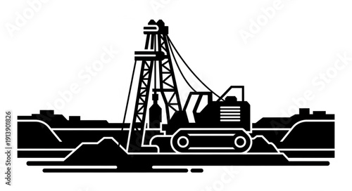 Industrial drilling rig machinery operating on a construction site.