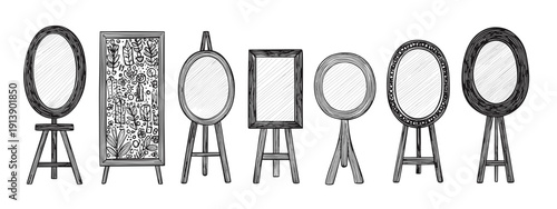 vector illusttration set of mirrors and frames isolated on white background 