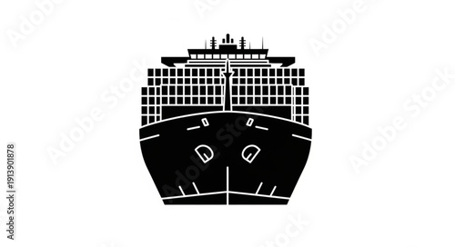 Black and white illustration of a cruise ship with multiple decks.