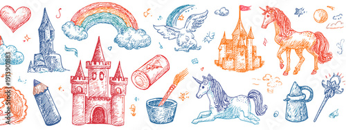 white book with children's drawings hand drawn vector illustration