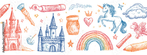 white book with children's drawings hand drawn vector illustration