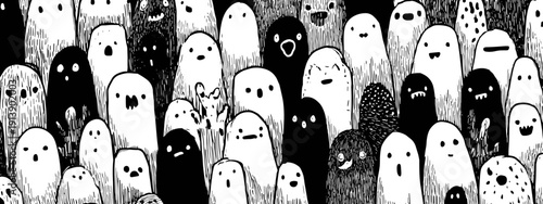 black and white seamless pattern with ghosts