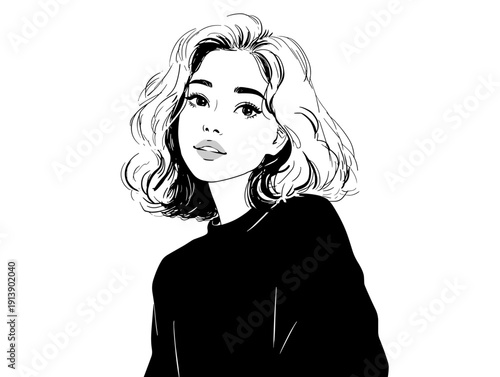 pretty cut girl with long hair portrait isolated on white background vector illustration 