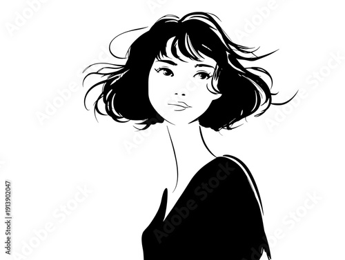 pretty cut girl with long hair portrait isolated on white background vector illustration 