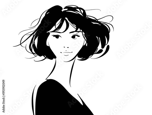 pretty cut girl with long hair portrait isolated on white background vector illustration 