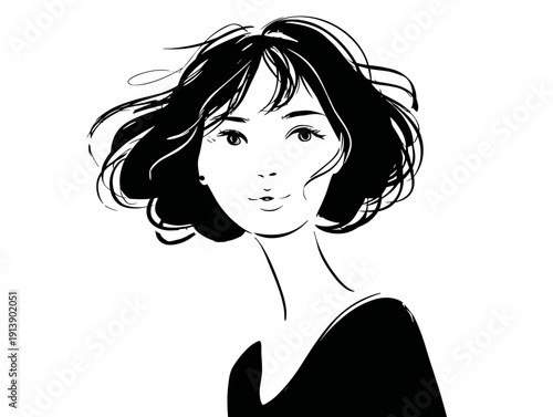 pretty cut girl with long hair portrait isolated on white background vector illustration 