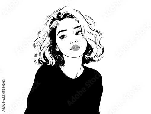 pretty cut girl with long hair portrait isolated on white background vector illustration 
