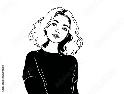 vector illustratoin girl with long hair isolated on white background 