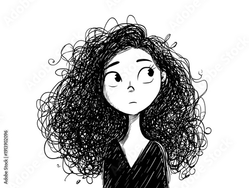 vector illustratoin girl with long hair isolated on white background 