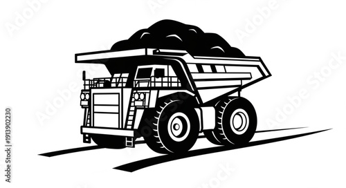 Heavy Duty Dump Truck Loaded with Coal or Rocks.