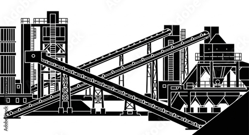 Industrial facility with conveyor belts and machinery.