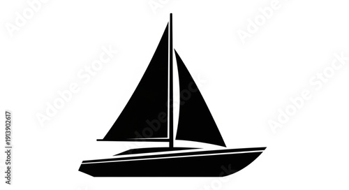 Simple black and white illustration of a sailboat on a white background.