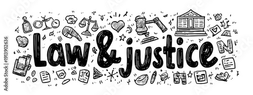 law and justice lawyer  banner poster isolated on white  