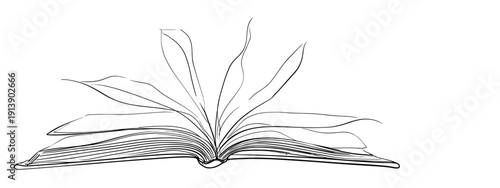 open book one line vector illustration isolated on white 