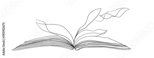 open book one line vector illustration isolated on white 