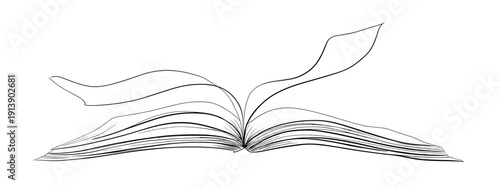 open book one line vector illustration isolated on white 