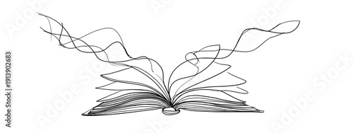open book one line vector illustration isolated on white 