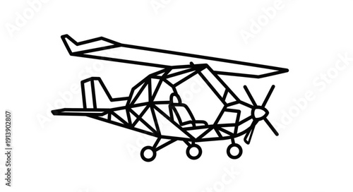 Simple black line drawing of a vintage airplane on white background.
