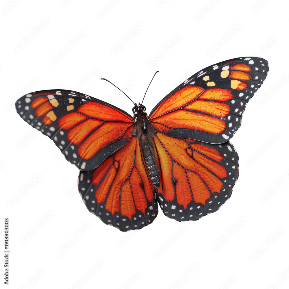 Naklejka premium Vibrant Orange Monarch Butterfly with Black Edges.