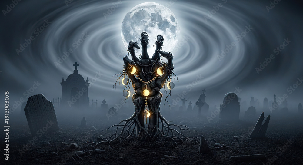 custom made wallpaper toronto digitalDark Fantasy Tree with Glowing Lanterns in a Misty Cemetery at Night