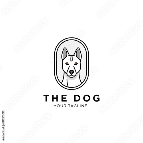 Clean vector illustration of a dog's face in a modern oval frame, perfect for animal-themed design