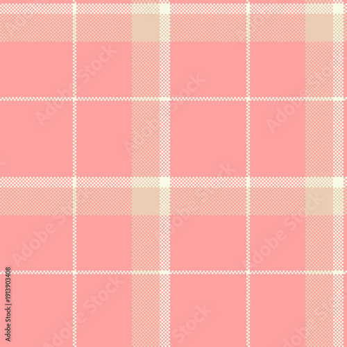 Old-fashioned plaid seamless fabric, fluffy background textile texture. Scrapbook check vector tartan pattern in red and light colors.