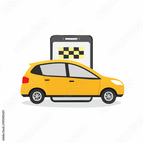 Taxi car and smartphone app illustration concept design