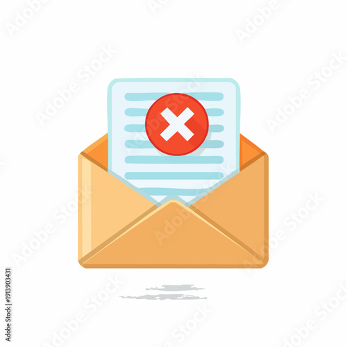 Rejected Email with Red X Mark and Open Envelope Illustration