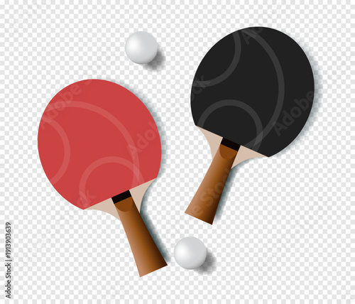 Table tennis rackets with tennis balls vector illustration on transparent background