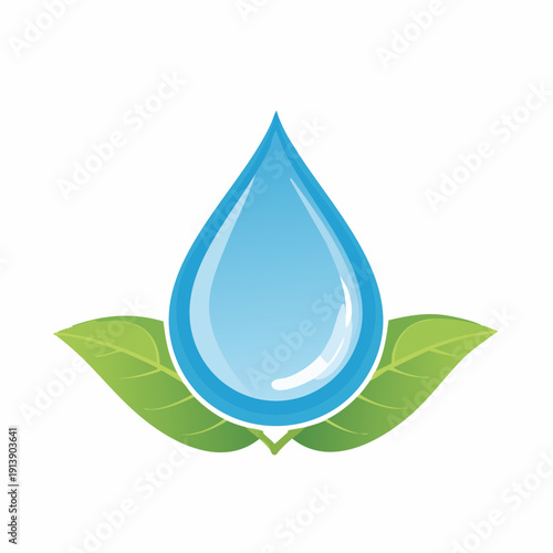 Water droplet and green leaves, representing nature and ecology concept.
