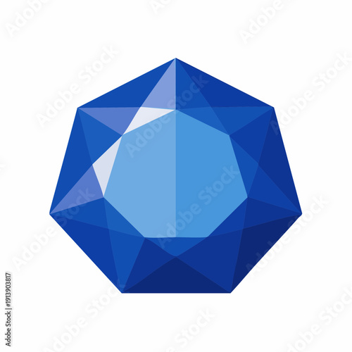 Abstract illustration of a faceted blue gemstone, diamond or jewel with sharp edges.