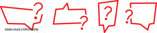 Red and black question mark with speech bubble frame for inquiry or assistance on transparent background. Speech bubble frame with question mark,  query FAQ
