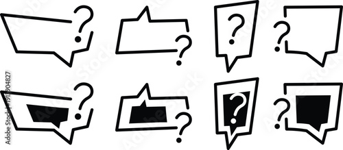 Speech bubble frame with question mark, Red and black question mark with speech bubble frame for inquiry or assistance on transparent background. query FAQ
