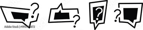 Speech bubble frame with question mark, Red and black question mark with speech bubble frame for inquiry or assistance on transparent background. query FAQ
